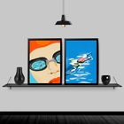 Kit 2 Quadros Decorativos Natação 45x34cm Moldura:madeira Pre