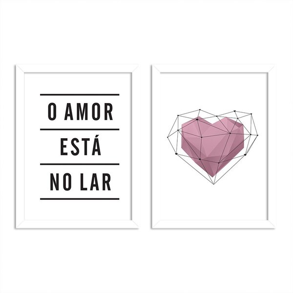 Kit 2 Quadros Decorativos O Amor Está No Lar Rosa