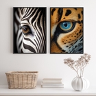 Kit 2 Quadros Decorativos Olhos De Animais 33x24cm - Com Vidr