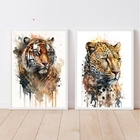 Kit 2 Quadros Decorativos Onça E Tigre aquarela 45x34cm - Com