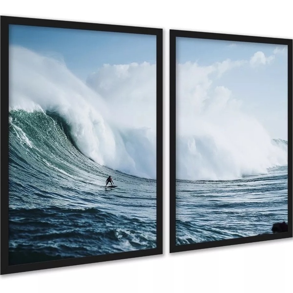 Kit 2 Quadros Decorativos Ondas Surf Surfista 45x34cm Moldura