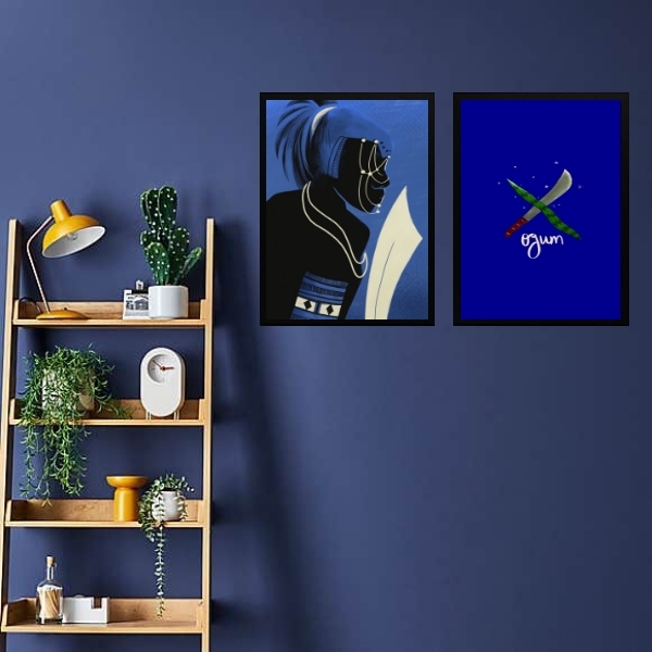 Kit 2 Quadros Decorativos Orixá Ogum 45x34cm Moldura:madeira