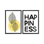 Kit 2 Quadros Decorativos Para Corredor Folhas Felicidade