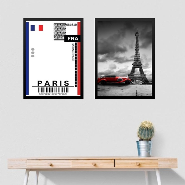 Kit 2 Quadros Decorativos Paris - Passagem 33x24cm - Com Vidr