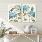 Kit 2 Quadros Decorativos Passarinhos Hortências 24x18cm - Co