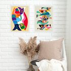 Kit 2 Quadros Decorativos Peixes Abstratos 45x34cm - Com Vidr