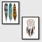 Kit 2 Quadros Decorativos Penas E Filtro Dos Sonhos 45x34cm -