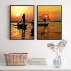 Kit 2 Quadros Decorativos Pescadores- Por Do Sol 33x24cm Mold