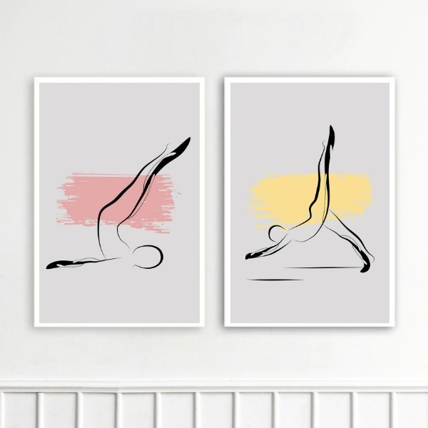 Kit 2 Quadros Decorativos Pilates - Abstratos 45x34cm - Com V