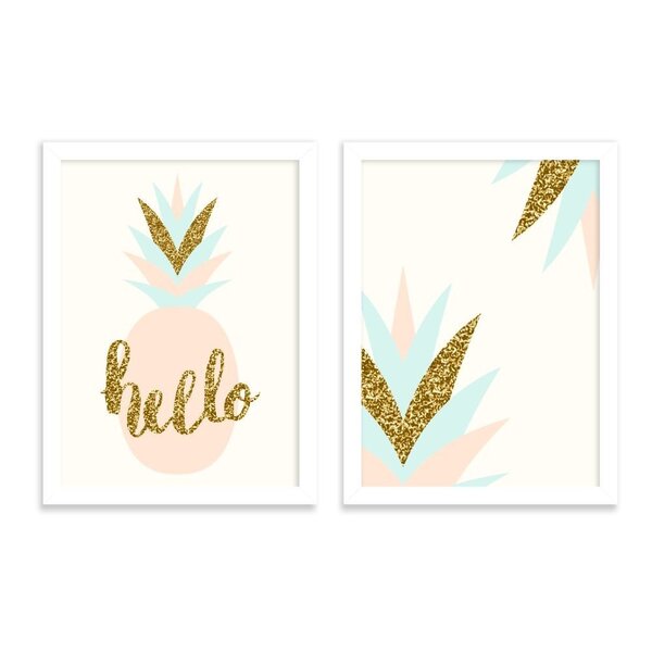 Kit 2 Quadros Decorativos Pineapple Geométrico