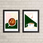 Kit 2 Quadros Decorativos Piscina de café 24x18cm - Com Vidro