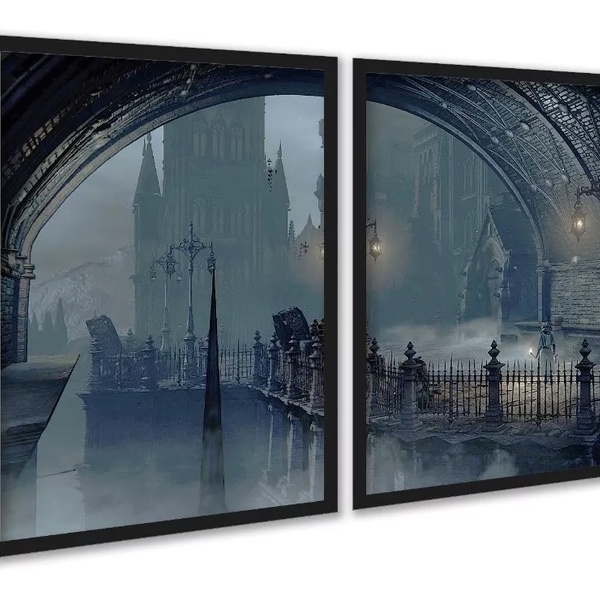 Kit 2 Quadros Decorativos Ponte Sombrio Noturno 24x18cm Moldu