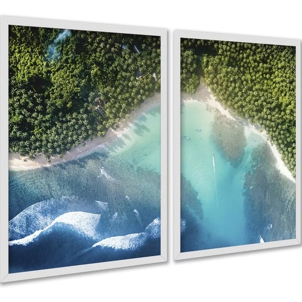 Kit 2 Quadros Decorativos Praia Floresta 24x18cm Moldura Bran