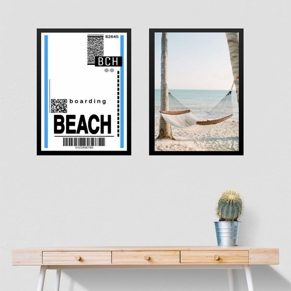 Kit 2 Quadros Decorativos Praia - Passagem 33x24cm Moldura Br