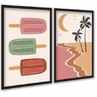 Kit 2 Quadros Decorativos Praia - Picolés 24x18cm - Com Vidro