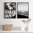 Kit 2 Quadros Decorativos Praia Preto E Branco 45x34cm Moldur