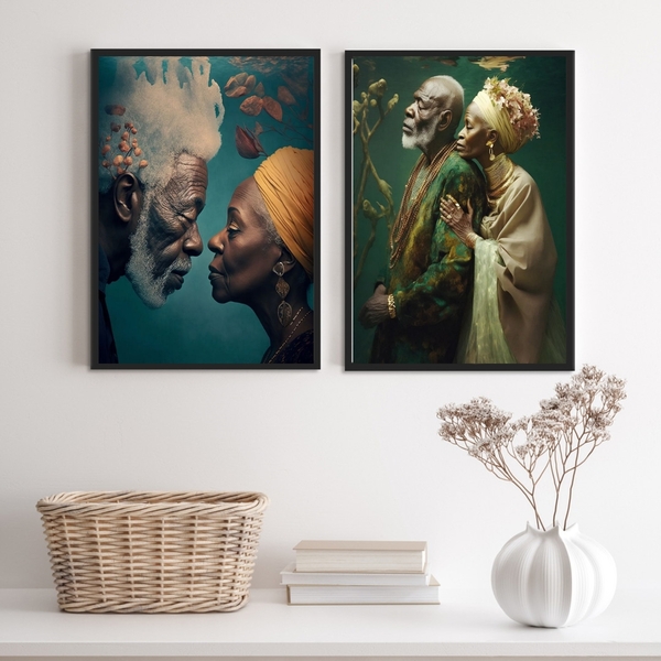 Kit 2 Quadros Decorativos Preto E Preta Velha 24x18cm - Com V