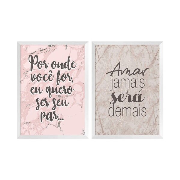 Kit 2 Quadros Decorativos Quarto Casal Amor Frases