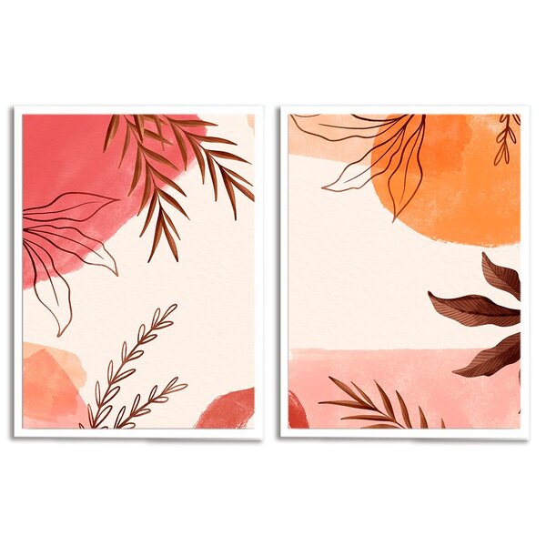 Kit 2 Quadros Decorativos Ramos E Tons De Salmão