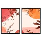 Kit 2 Quadros Decorativos Ramos E Tons De Salmão