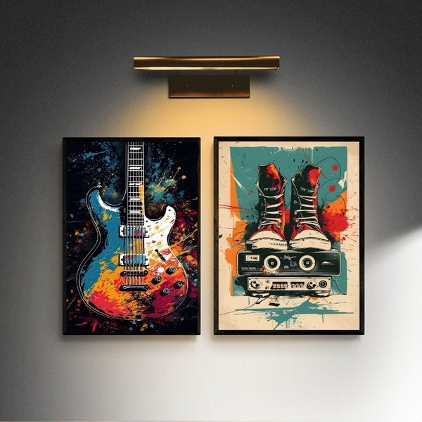 Kit 2 Quadros Decorativos Rock Aquarela 33x24cm - Com Vidro M