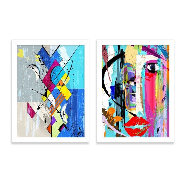 Kit 2 Quadros Decorativos Rosto Geométrico