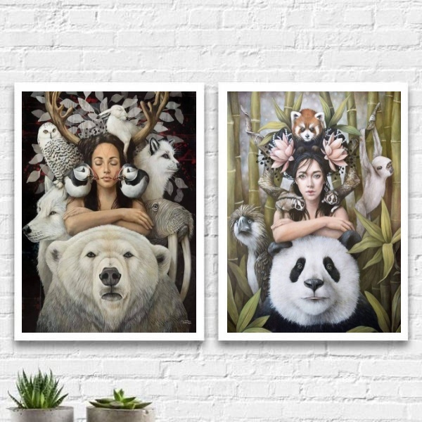 Kit 2 Quadros Decorativos Sagrado Feminino 24x18cm - Com Vidr