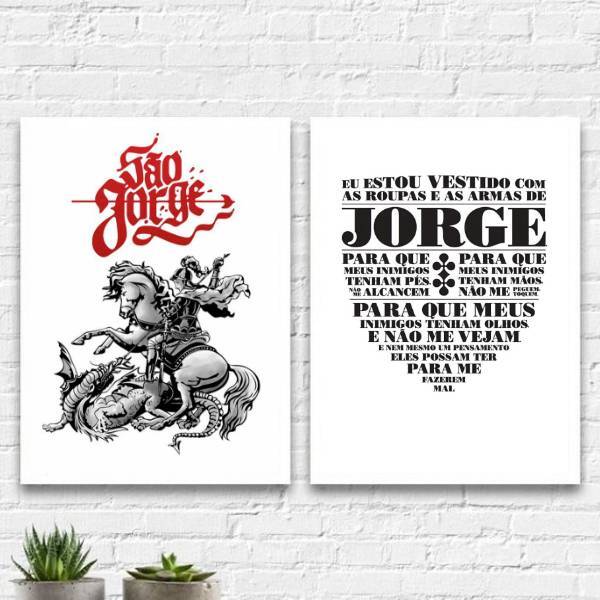 Kit 2 Quadros Decorativos São Jorge 24x18cm Moldura:madeira P