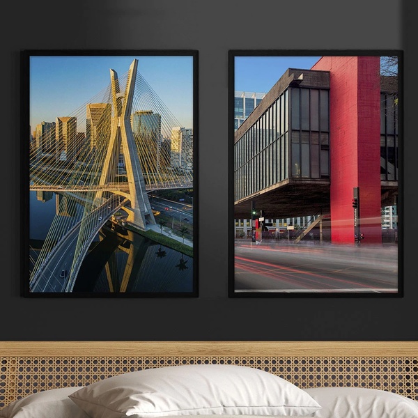 Kit 2 Quadros Decorativos São Paulo - Coloridos 33x24cm - Com