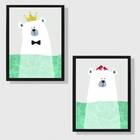 Kit 2 Quadros Decorativos Sea Bear 45x34cm - Moldura Branca