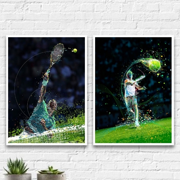 Kit 2 Quadros Decorativos Tenistas 33x24cm Moldura:madeira Pr