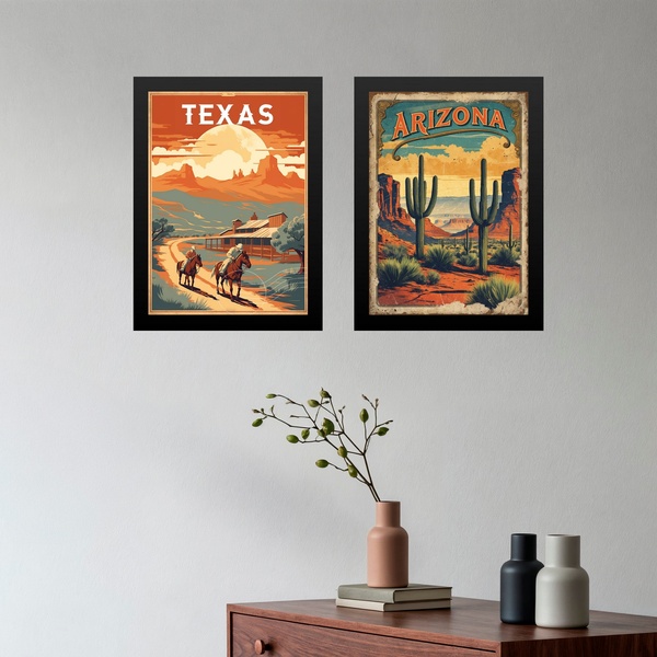 Kit 2 Quadros Decorativos Texas Arizona 45x34cm - Com Vidro M