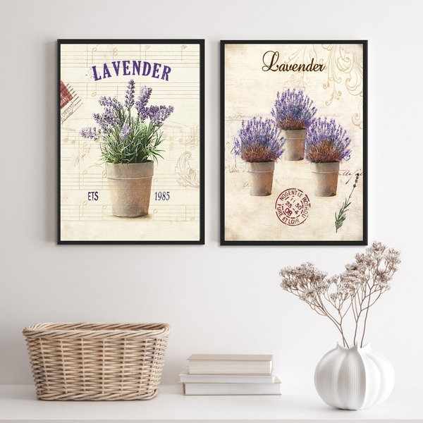 Kit 2 Quadros Decorativos Vasinhos De Lavanda 45x34cm - Com V