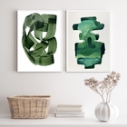 Kit 2 Quadros Decorativos Verdes Abstratos- Aquarela 45x34cm