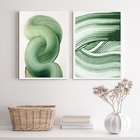 Kit 2 Quadros Decorativos Verdes Abstratos- Ondas 45x34cm Mol