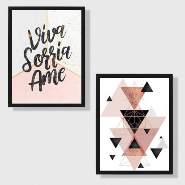 Kit 2 Quadros Decorativos Viva, Sorria, Ame 45x34cm - Com Vid