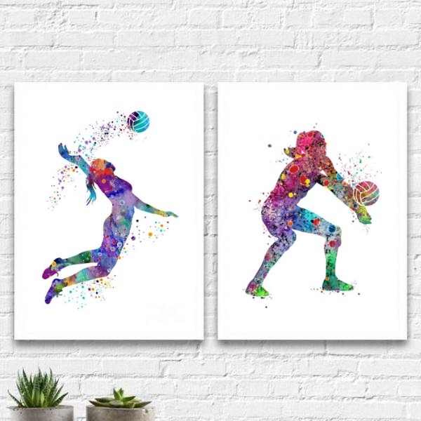 Kit 2 Quadros Decorativos Volleyball 33x24cm - Com Vidro Mold