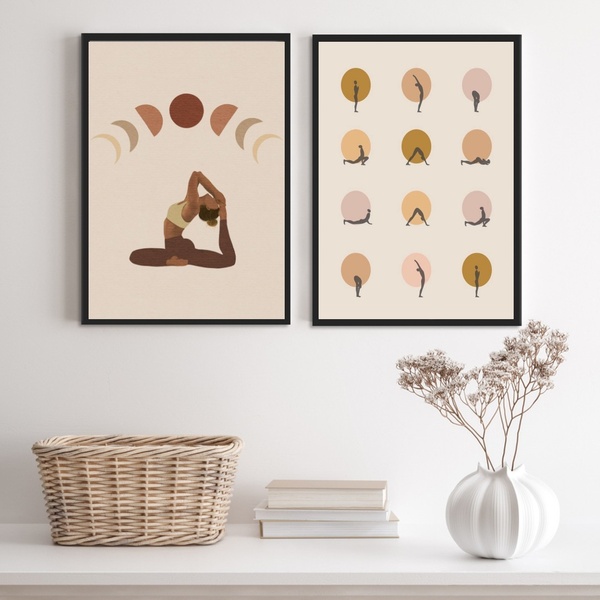 Kit 2 Quadros Decorativos Yoga- Posições 24x18cm - Com Vidro