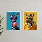 Kit 2 Quadros Decorativos Zebras De Óculos 45x34cm - Com Vidr