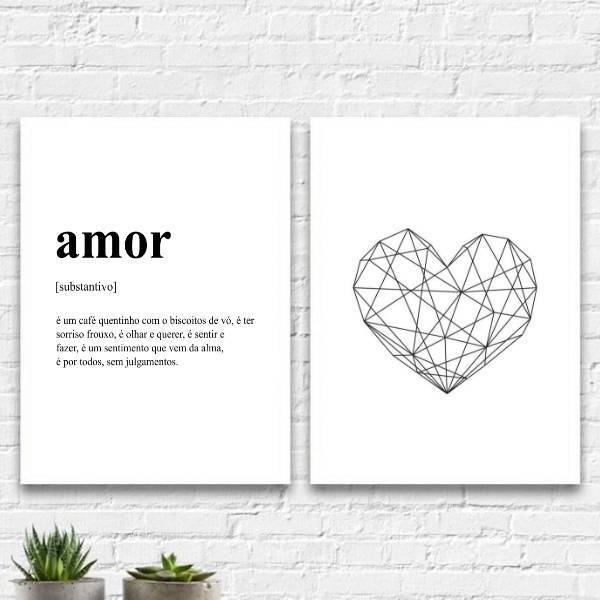 Kit 2 Quadros Definição Amor Coração 45x34cm Moldura:madeira