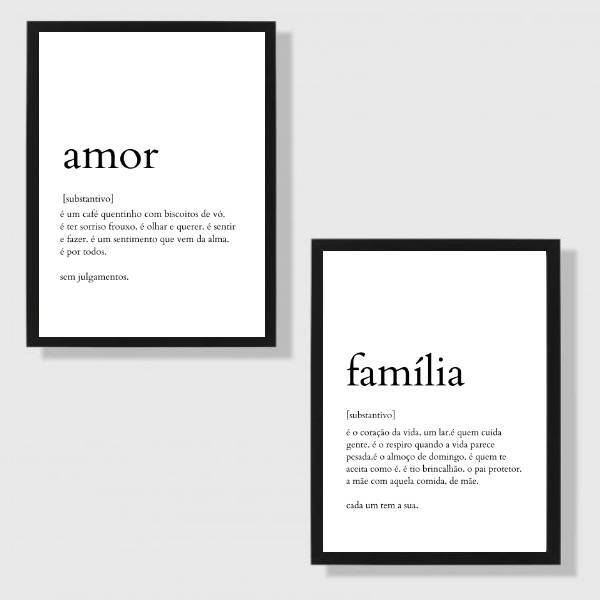 Kit 2 Quadros Definição Amor E Família 45x34cm - Com Vidro Mo