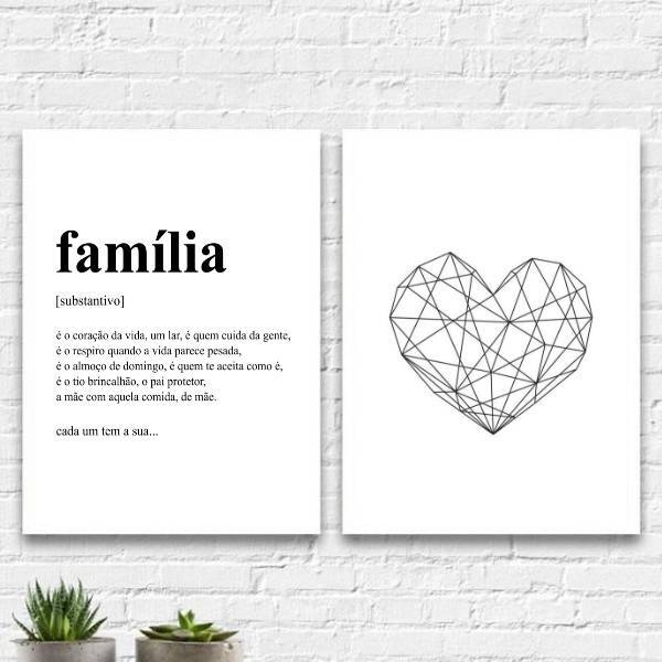 Kit 2 Quadros Definição Família Coração 45x34cm Moldura:madei