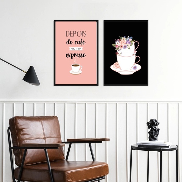 Kit 2 Quadros Depois Do Café Me Expresso 33x24cm - Com Vidro