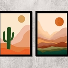 Kit 2 Quadros Deserto Boho 45x34cm - Com Vidro Moldura:madeir
