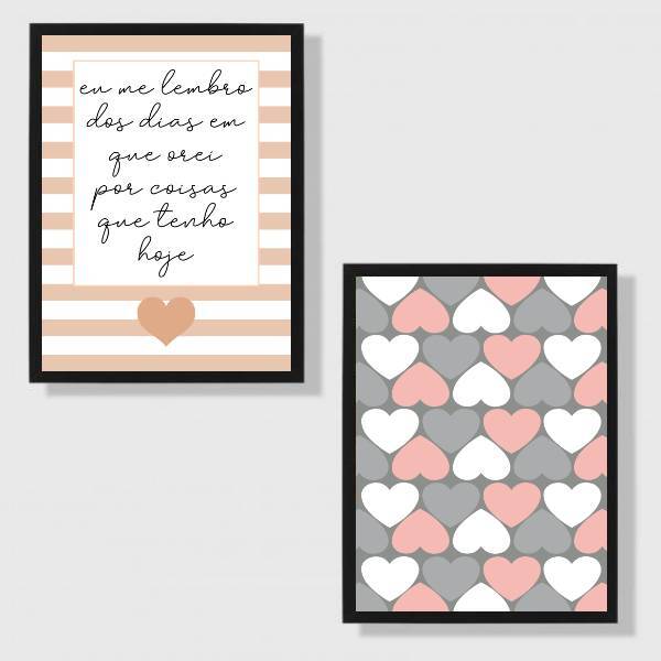 Kit 2 Quadros Dias Em Que Orei Corações 24x18cm Moldura:madei