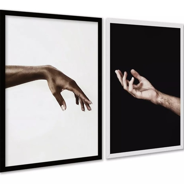 Kit 2 Quadros Diversidade Racial - Mãos 45x34cm Moldura Preta