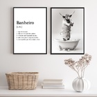 Kit 2 Quadros Divertidos Banheiro - Boi 33x24cm - Com Vidro M