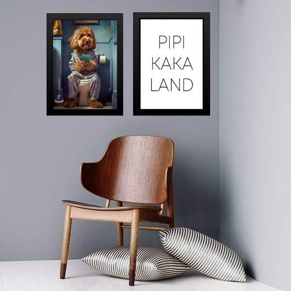 Kit 2 Quadros Divertidos Banheiro - Cachorrinho 33x24cm Moldu