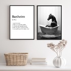 Kit 2 Quadros Divertidos Banheiro - Cavalo 33x24cm - Com Vidr
