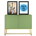 Kit 2 Quadros Divertidos Banheiro - Girafa 33x24cm Moldura Br